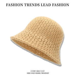 Beigefarbener Häkel-Fischerhut mit atmungsaktivem Mesh für einen modischen Vintage-Look