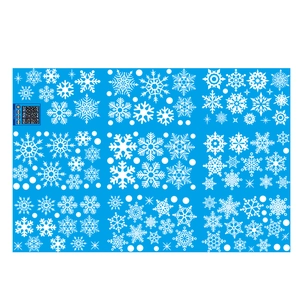 Blue PET sheet featuring various white static snowflake stickers for Christmas window decor