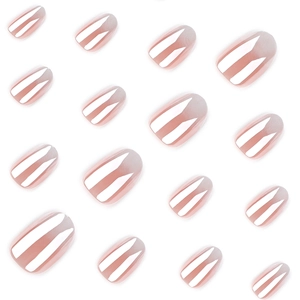 French white gradient press-on nails with metallic rose gold chrome mirror finish