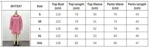 Size chart for vertical striped long sleeve shirt and shorts set showing S to XXL data