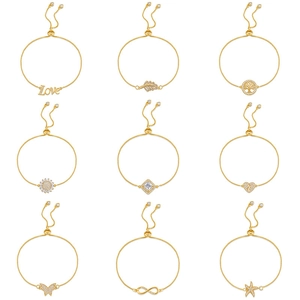 Adjustable Bolo Bracelet 18K Gold Plated Copper Zircon Heart Infinity Tree Of Life Butterfly Cross Minimalist For Women