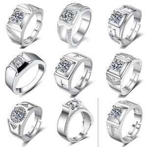 Macro detail of S925 sterling silver stamp on adjustable crown and zircon ring bands