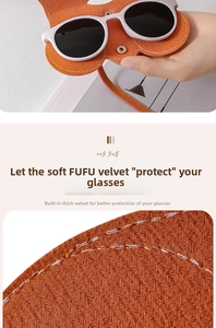 Macro view of soft thickened fleece lining and orange PU leather eyeglass pouch