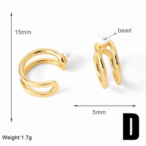 Detail view of 15mm double-layer gold pearl ear cuff showing dimensions and 1.7g weight