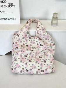 Borsa tote in tela con gatto goffrato e trama a bolle con grande capacità per l'uso quotidiano