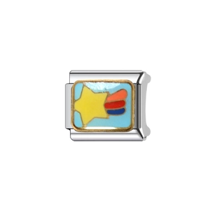 Italian modular charm in stainless steel featuring a yellow shooting star on blue enamel