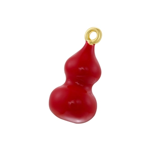 Detailed view of red enamel gourd charm with a golden metal ring for DIY jewelry making