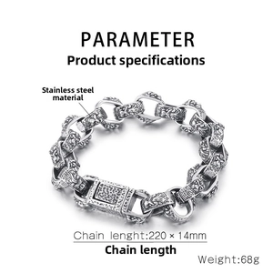 Détails des spécifications du bracelet tête de lion rétro en acier inoxydable