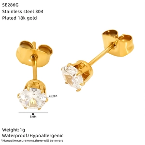 Detailed specs for 18k gold plated 304 stainless steel earrings with zircon stone