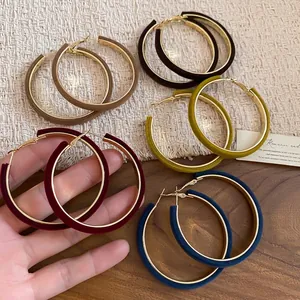 Minimalist flocking velvet hoop earrings with golden inner metal in five vintage colors