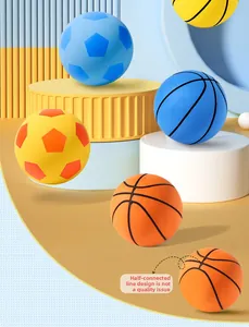 Close-up of mini elastic rubber basketball and soccer ball set with non-slip texture
