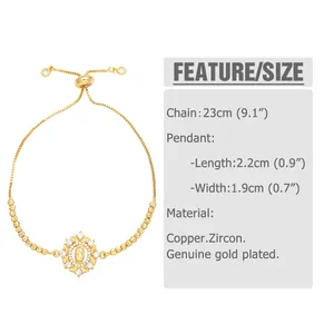 Guide des tailles détaillé du bracelet Vierge Marie doré en cuivre et avec zircone
