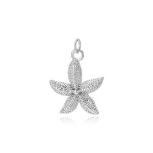 Macro view of silver starfish charm with textured surface for DIY jewelry making