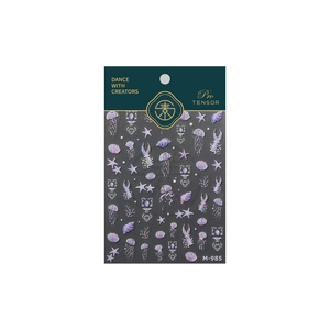 Iridescent ocean theme nail stickers with jellyfish and shells for 3D manicures