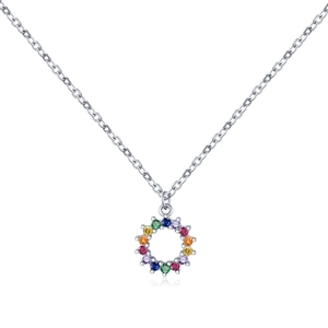 Elegante S925 Sterlingsilber Kette mit einem lebendigen Regenbogen-Edelstein-Rundanhänger