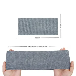 Elastic grey knitted sports headband with dimensions 19.5x8.8cm and 40cm stretch capacity
