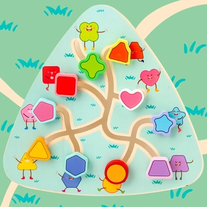 Wooden magnetic shape sorting maze toy with cartoon blocks for kids logic training