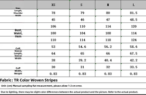 Tableau des tailles détaillé pour ensemble tailleur femme avec mesures de XS à L en cm