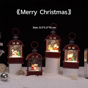 Christmas lantern water globe with Santa and Snowman figures, size 8.5x3.5x14cm