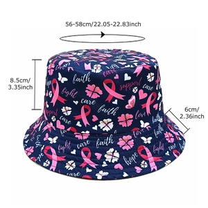 Chapeau bob bleu marine avec ruban rose et dimensions détaillées pour l'été