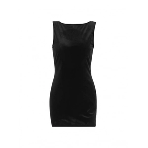 Robe moulante noire sans manches et dos nu avec chaîne en perles pour look élégant