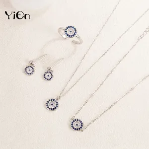 Collana Orecchini Bracciale Anello in Argento Sterling 925 Malocchio Strass Intarsiato Eleganti Gioielli di Moda per Donna Ragazze Regalo