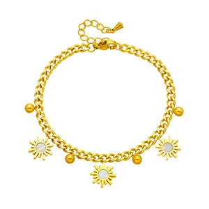Elegant gold titanium steel chain bracelet with shell sunflower charms and beads