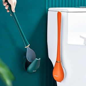 Brosse de toilette murale en silicone verte et orange avec support automatique