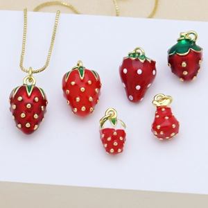 Strawberry Pendant Necklace Red Green Enamel Copper Inlaid Zircon Box Chain Ins Style Fashionable Jewelry For Women