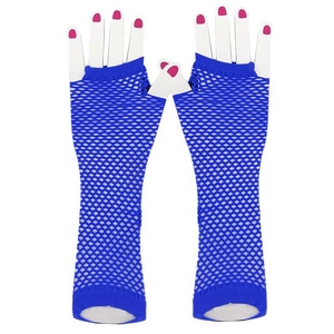 Lange fingerlose Netzhandschuhe in leuchtendem Blau für Festival Party und Bühnenauftritt