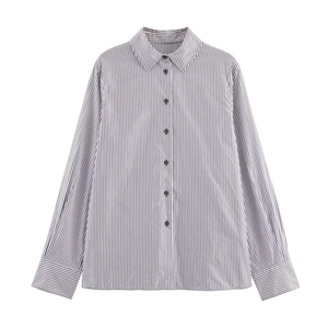 Classic black and white striped long sleeve button-up shirt with a refined turndown collar