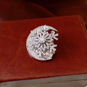 Moon Snowflake Brooch Copper Cubic Zirconia Exquisite Elegant French Style Jewelry Gift For Women Niche Design Corsage Pin