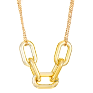 Minimalist gold CCB chunky chain link earrings with polished geometric oval pendant