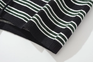 Close-up of high-quality striped knit fabric showing black and green ribbed texture