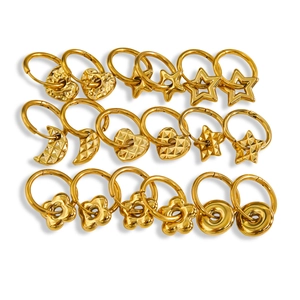 Set of 9 pairs 18K gold plated stainless steel hoop earrings with geometric charms