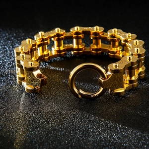 Bracelet pour homme en acier inoxydable doré style punk avec design de chaîne de vélo