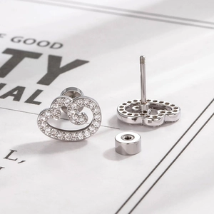 Exquisite minimalist cloud angel wing earrings with cubic zirconia and screw back closures