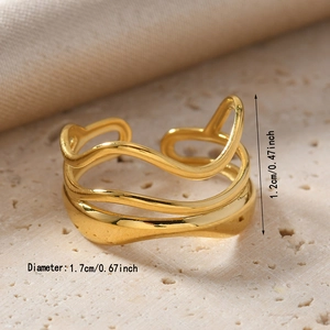 Detail shot showing 1.2cm height and 1.7cm diameter of the gold adjustable open ring