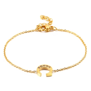 Minimalist gold-tone letter C bracelet with sparkling crystals and adjustable clasp
