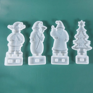 3D Christmas resin silicone molds featuring Santa, reindeer, snowman, and tree shapes