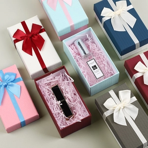 Rectangular Gift Boxes Paper Cardboard Ribbon Bow Textured Jewelry Packaging For Birthday Wedding Festival Anniversary Elegant