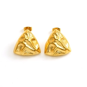 18k gold plated stainless steel geometric triangle earrings with lava texture