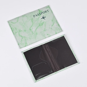 Faux leather passport holder with light green marble pattern and multi-card slots
