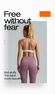 Detail eines weißen Sport-Bras mit gekreuztem Rücken und lila Yoga-Leggings für Fitness