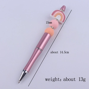 DIY beaded pen with rainbow silicone bead and pink metal body for creative writing