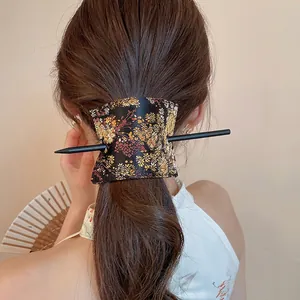 Handmade floral embroidery fabric hair stick with vintage Chinese style aesthetics