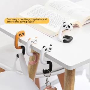 Portable desk hook for school bags with cartoon animal design and non-slip folding base