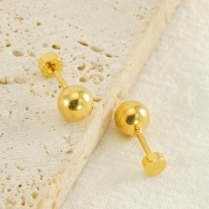 Minimalist gold ball stud earrings in polished titanium steel with screw flat back design
