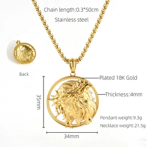 Dimensioni dettagliate della collana con ciondolo testa di Gesù 3D in acciaio 18K