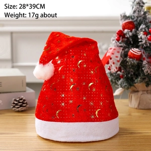 Red non-woven Christmas hat with gold stars and moon pattern, size 28x39cm